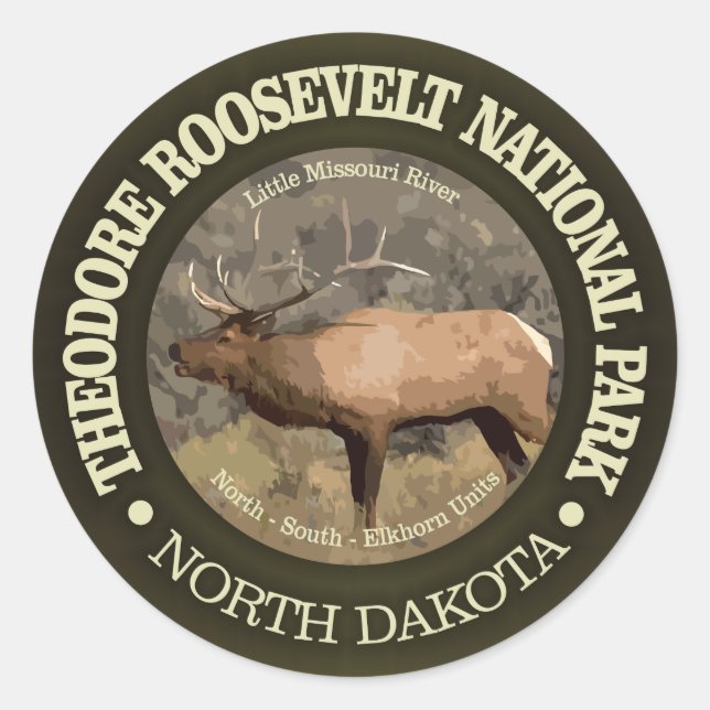 Nationalpark Theodore Roosevelt (Elch) Runder Aufkleber (Vorderseite)