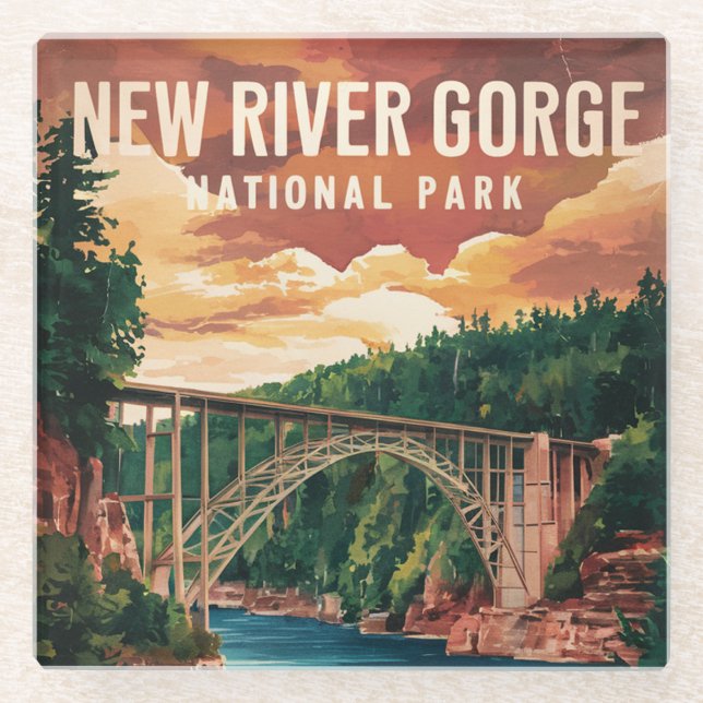 Nationalpark und Erhaltung der New River Gorge Glasuntersetzer (Vorderseite)