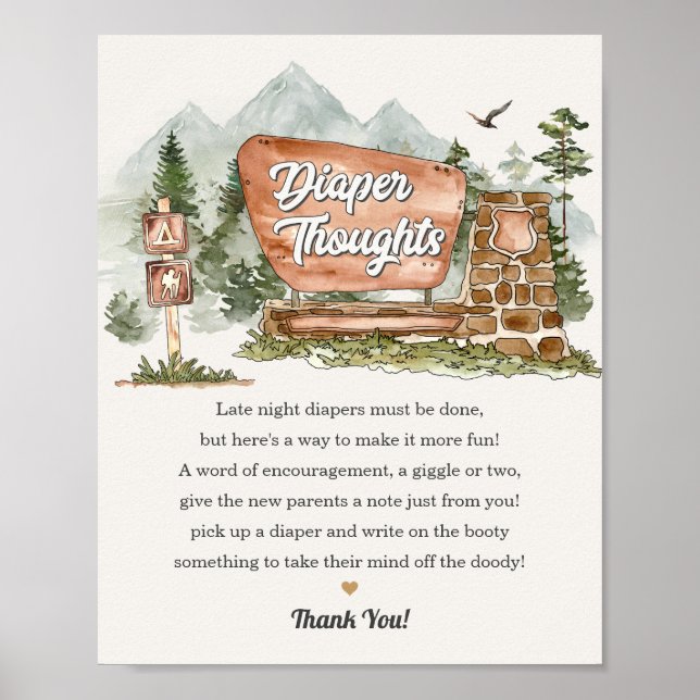 Nationalpark Windeln Gedanken Babydusche Zeichen Poster (Vorne)