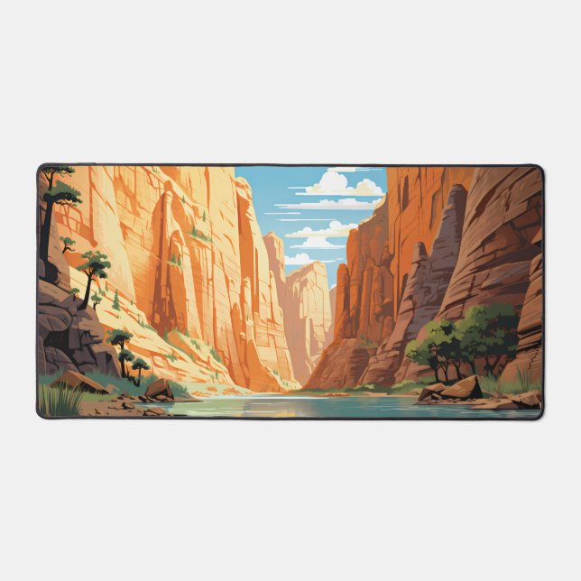 Nationalpark Zion Narrows Retro Art Schreibtischunterlage (Vorderseite)