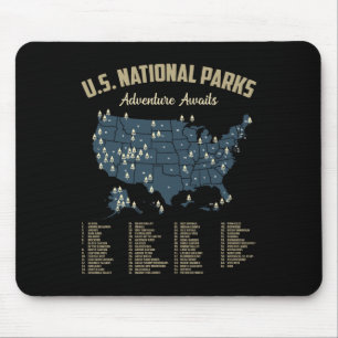 Nationalparks Karte Us Camping Wandern Outdoor Män Mousepad