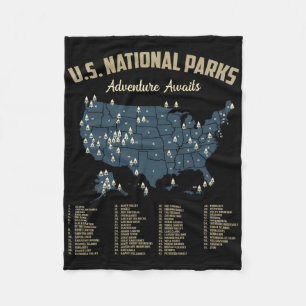 Nationalparks Karte USA Camping Wandern Outdoor Mä Fleecedecke