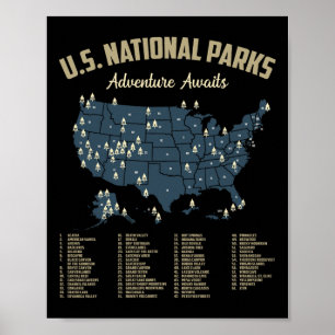 Nationalparks Karte USA Camping Wandern Outdoor Mä Poster