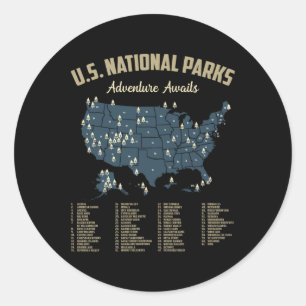 Nationalparks Karte USA Camping Wandern Outdoor Mä Runder Aufkleber