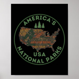 Nationalparks Karte Wandern Reisen Camping Outdoor Poster