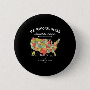 Nationalparks-T-Shirt-Karte Camping Frauen Männer Button
