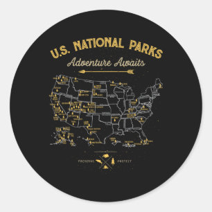 Nationalparks T-Shirt Karte Camping Frauen Männer Runder Aufkleber