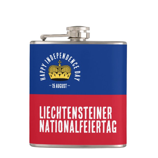 Nationaltagsflagge Liechtenstein Flachmann (Vorderseite)