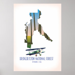 Nationalwald mit Bridger-Teton, wyomomoming-Karte Poster