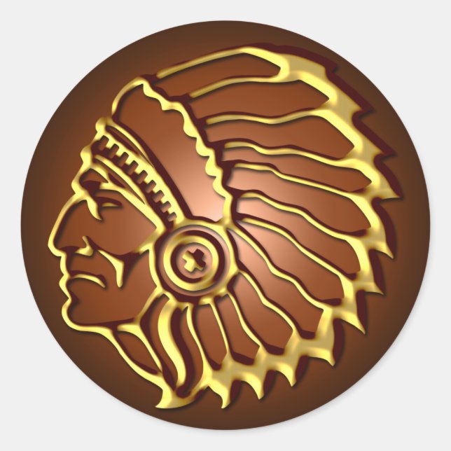 NATIVAMERIKANISCHER CHIEF RUNDER AUFKLEBER (Vorderseite)