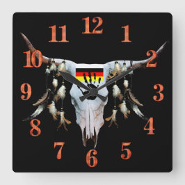 Native American Cattle Head Wall Clock Quadratische Wanduhr