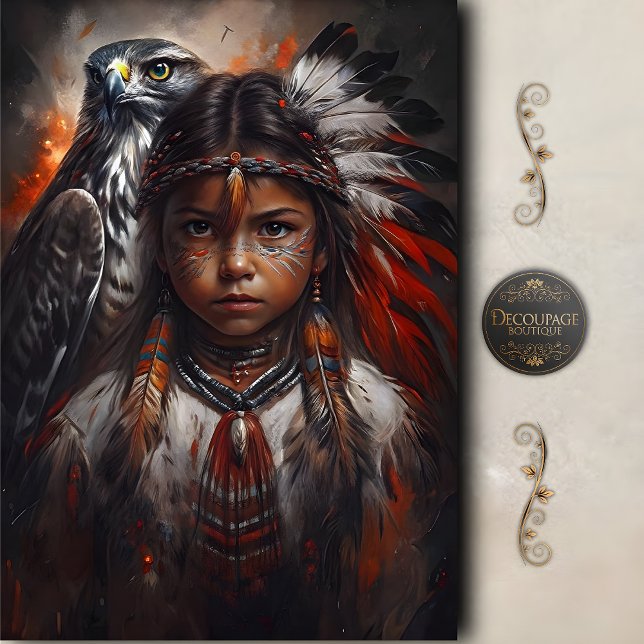 Native American Child & Eagle Headdress Decoupage Seidenpapier (Native Child & Eagle Headdress Decoupage Tissue Paper)