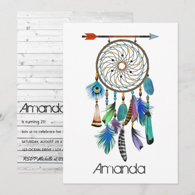 Native American Dreamcatcher Birthday Party Einladung (Vorne/Hinten)