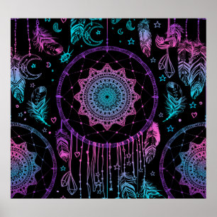 Native American Dreamcatcher Moon Pattern Poster