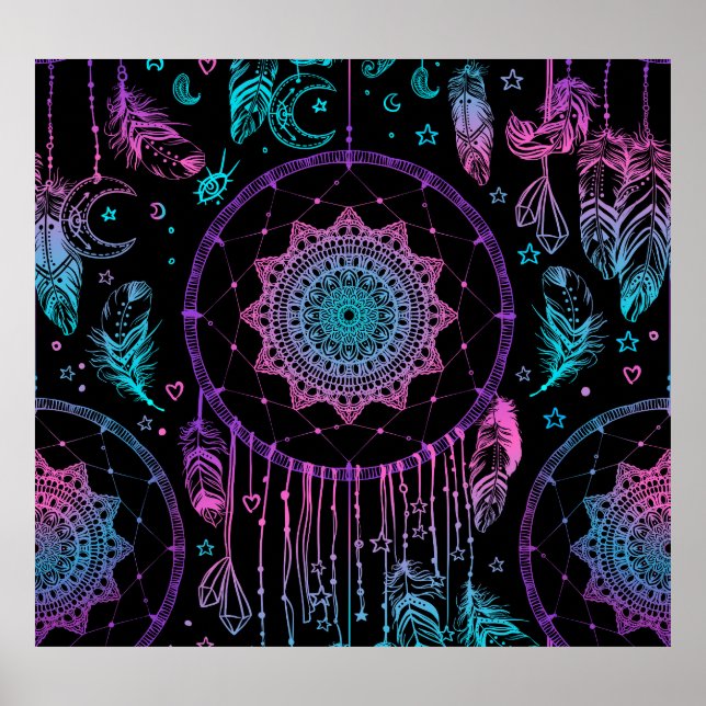 Native American Dreamcatcher Moon Pattern Poster (Vorne)