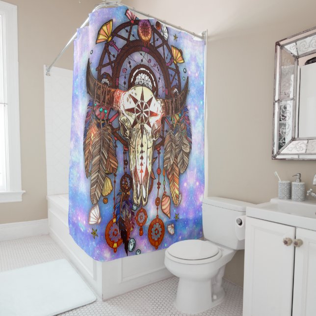 Native American Dreamcatcher Tribal Buffalo Skull Duschvorhang (Beispiel)