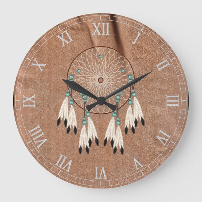 Native American Dreamcatcher Wall Clock Große Wanduhr (Vorderseite)