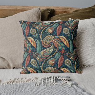 Native American Feather Swirl Terra Cotta Aquamari Kissen