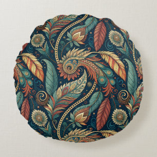 Native American Feather Swirl Terra Cotta Aquamari Rundes Kissen