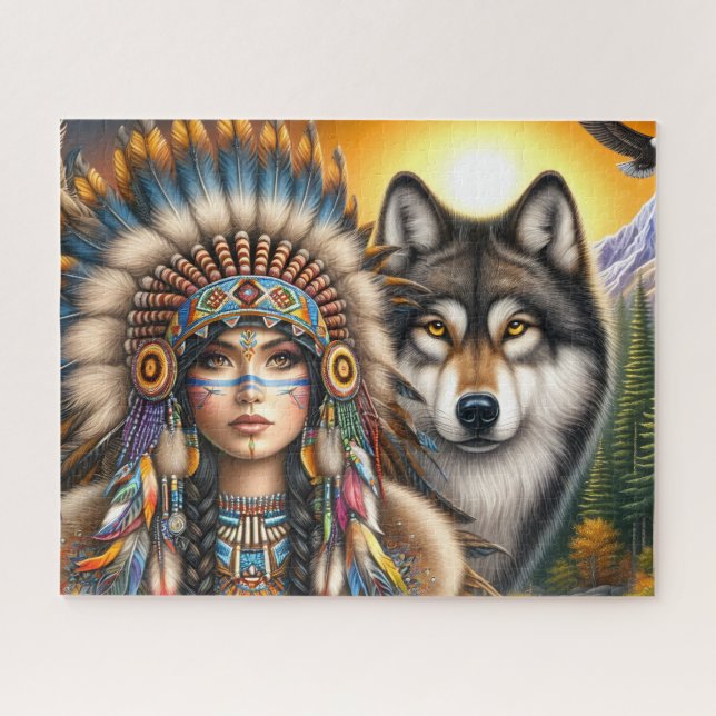 Native American Female With  Wolf (Horizontal)