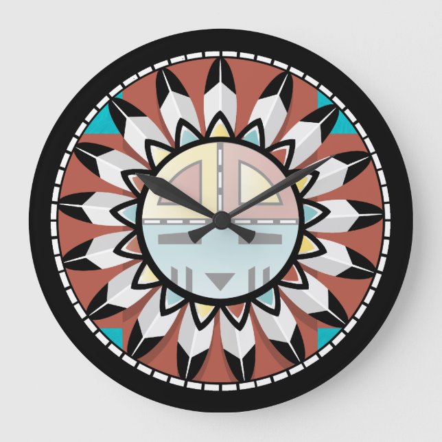 Native American Hopi Abstrakt Clock Design Große Wanduhr (Vorderseite)