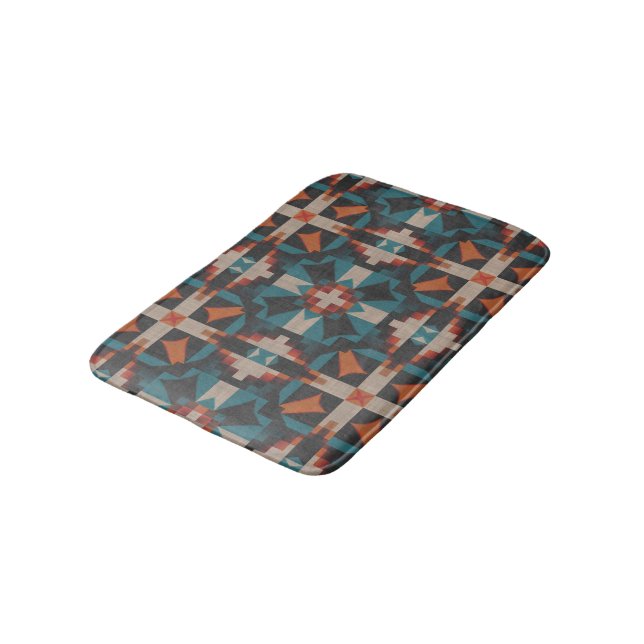 Native American Indian Modern Mosaic Tribe Pattern Badematte (Schrägansicht)