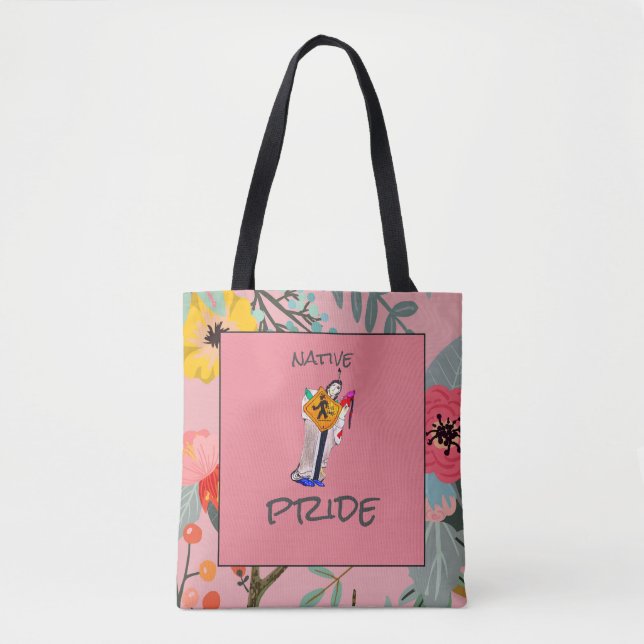 Native American Still Here Ayasha Cartoon Floral Tasche (Vorderseite)