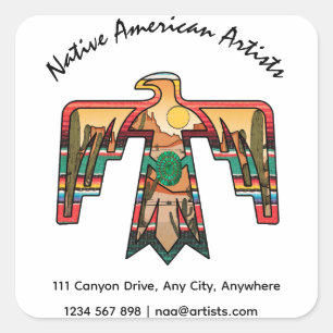 Native American Thunderbird Editable Text Quadratischer Aufkleber