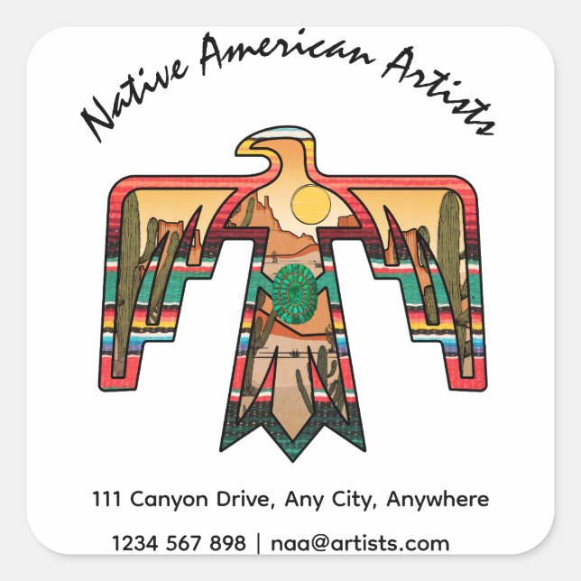 Native American Thunderbird Editable Text Quadratischer Aufkleber (Vorderseite)