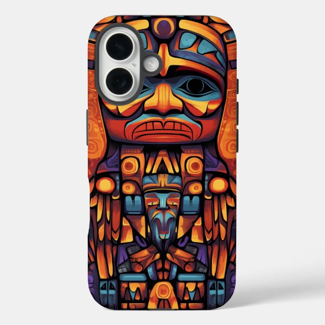 Native American Totem Design iPhone 16 Hülle (Rückseite)