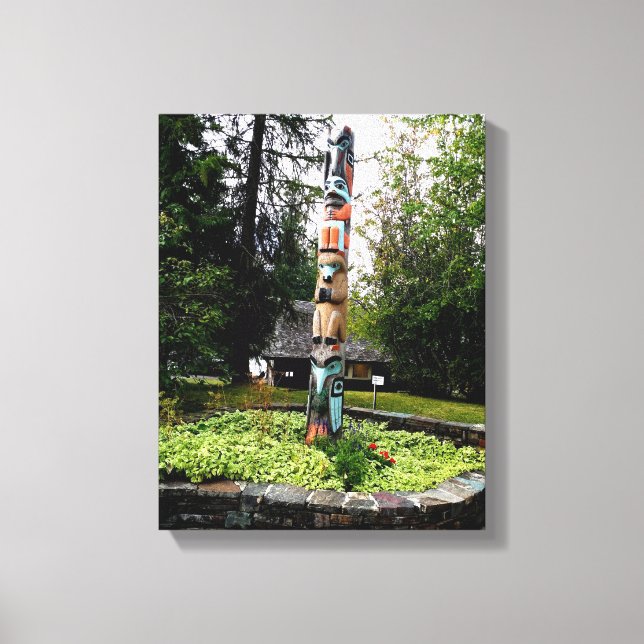 Native American Totem Poll Glacier Park Montana Leinwanddruck (Vorderseite)