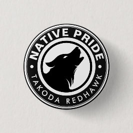 Native American Wolf Logo Personalized Name Button