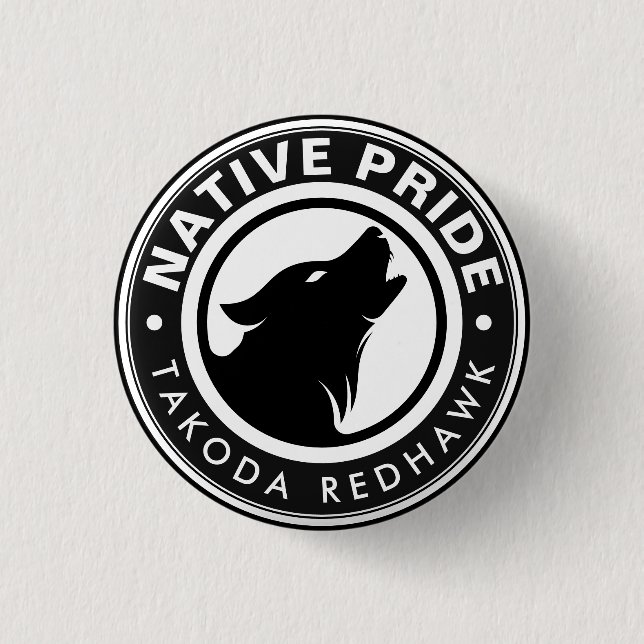 Native American Wolf Logo Personalized Name Button (Vorderseite)