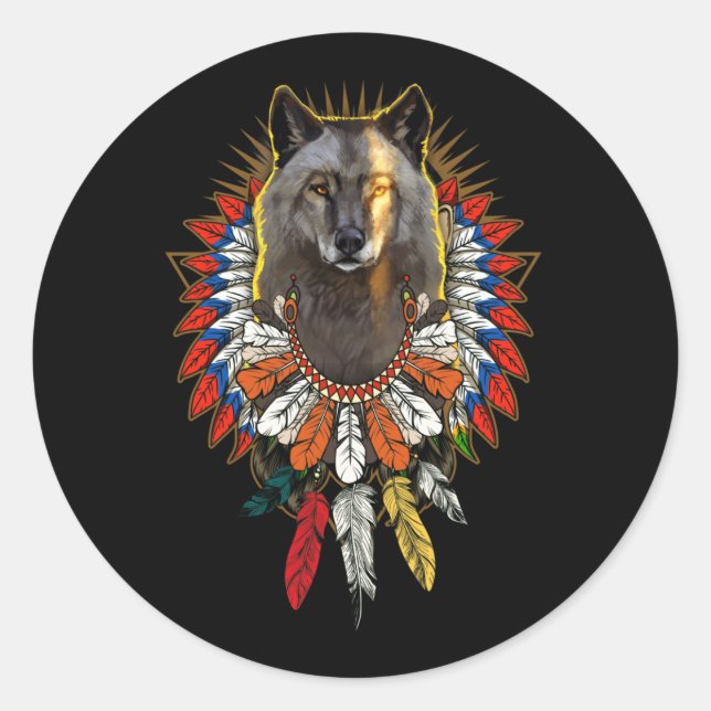 Native American Wolf Lovers Runder Aufkleber (Vorderseite)