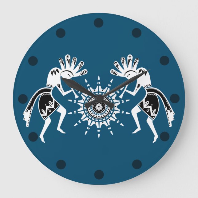 Native Americans Culture - Sun Dancing Kokopelli 2 Große Wanduhr (Vorderseite)