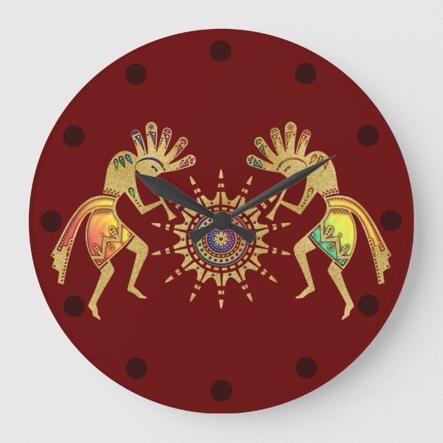 Native Americans Culture - Sun Dancing Kokopelli 3 Große Wanduhr (Vorderseite)