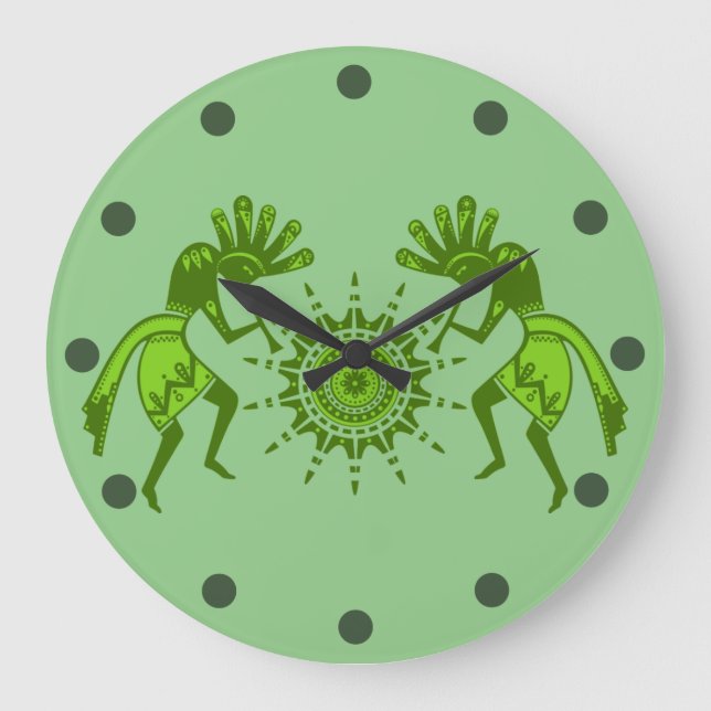 Native Americans Culture - Sun Dancing Kokopelli 7 Große Wanduhr (Vorderseite)