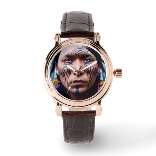 NATIVE AMERIKANISCHE KRIEGSSCHREIBUNG ARMBANDUHR (Vorderseite)