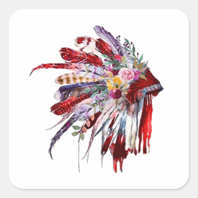 Native amerikanische Ureinwohner Blume mit Silhoue Quadratischer Aufkleber (Vorderseite)