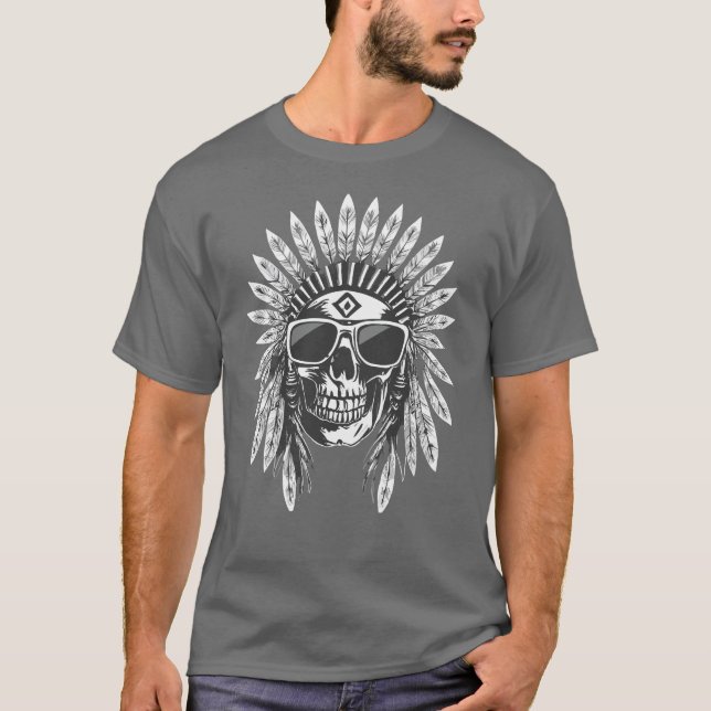 Native Amerikanische Ureinwohner Chief Skull Ameri T-Shirt (Vorderseite)