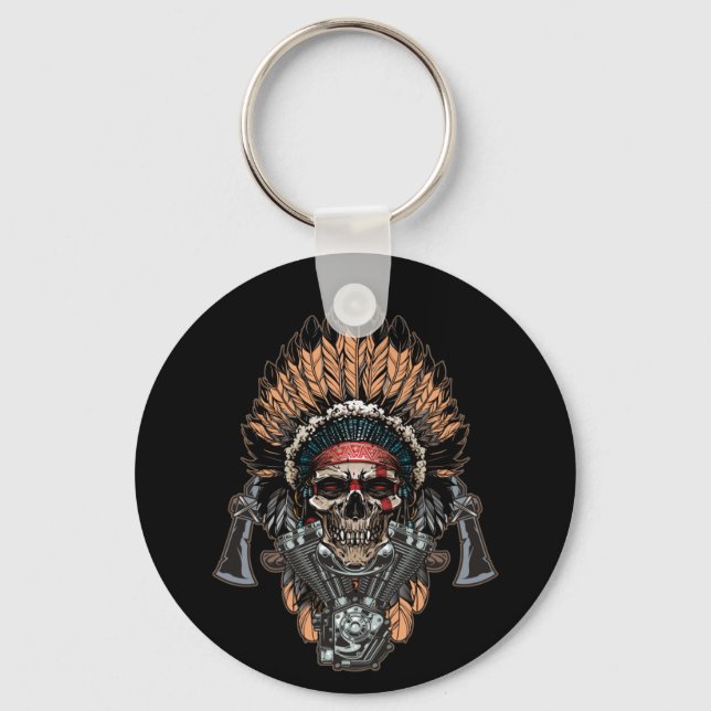 Native Amerikanische Ureinwohner Chief Skull Motor Schlüsselanhänger (Vorderseite)