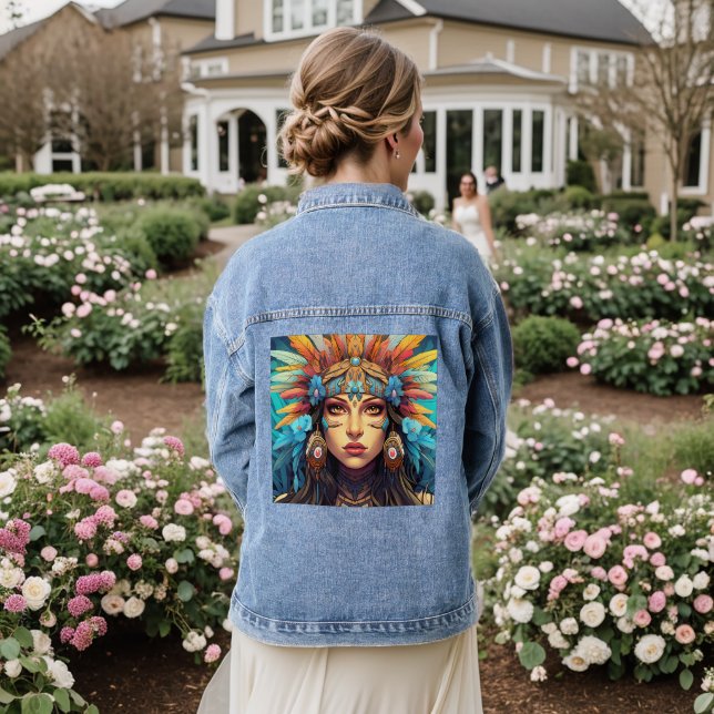 NATIVE AMERIKANISCHE UREINWOHNER FRAMAN Denim jean Jeansjacke (Hochzeit Rückseite)