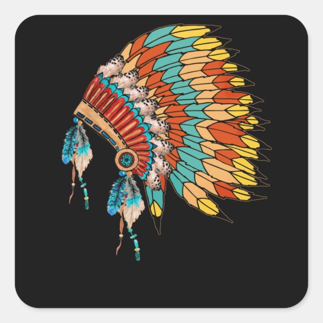 Native Amerikanische Ureinwohner Headdress Costume Quadratischer Aufkleber (Vorderseite)
