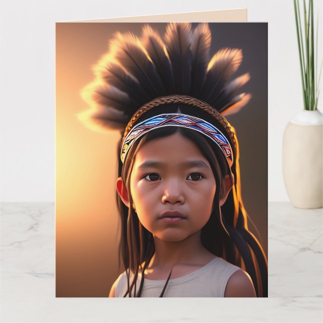 NATIVE AMERIKANISCHE UREINWOHNER KIND ART GEBURTST KARTE (Vorderseite)