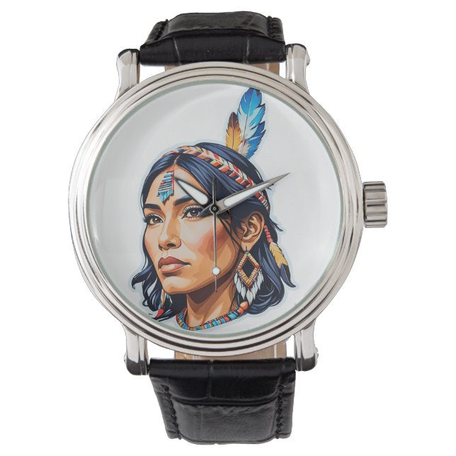 Native Amerikanische Ureinwohner Lady Armbanduhr (Vorderseite)
