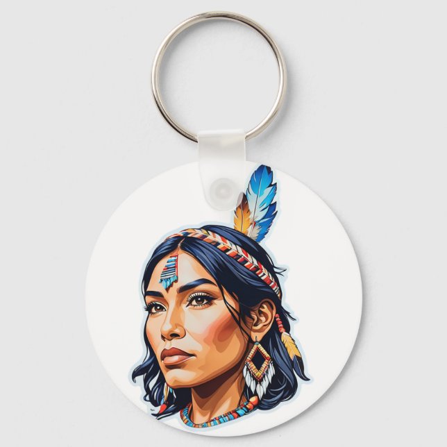 Native Amerikanische Ureinwohner Lady Schlüsselanhänger (Vorderseite)