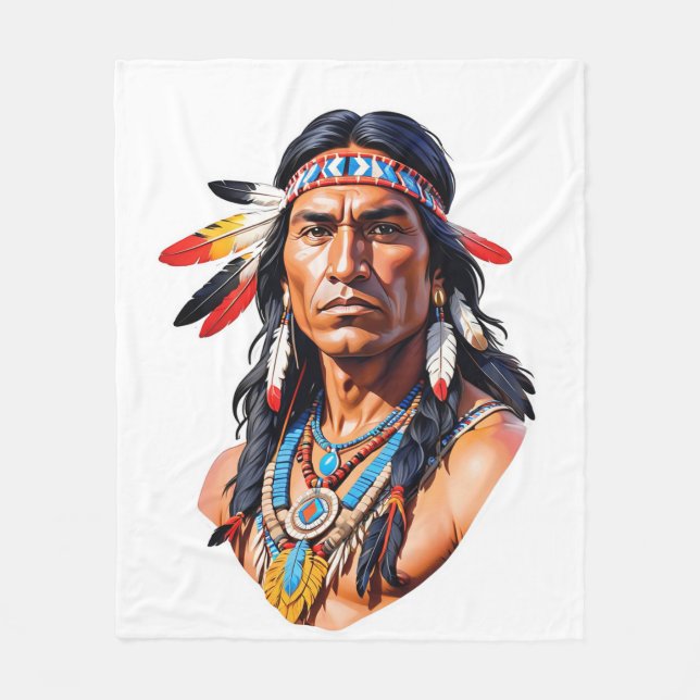 Native Amerikanische Ureinwohner Man Fleecedecke (Vorderseite)