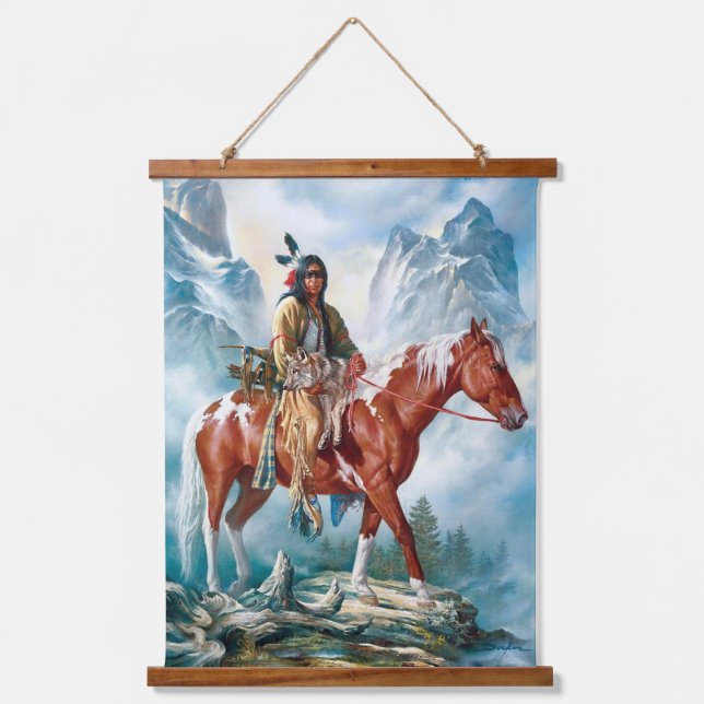 Native Amerikanische Ureinwohner Southwest Art Wal Wandteppich Mit Holzrahmen (Vorderseite)