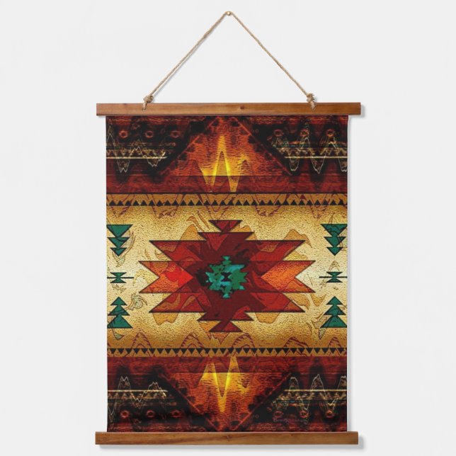 Native Amerikanische Ureinwohner Southwest Art Wandteppich Mit Holzrahmen (Vorderseite)