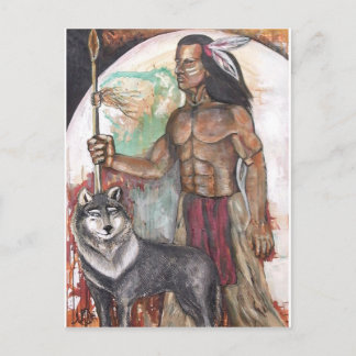 Native Amerikanische Ureinwohner & Wolf Postkarte
